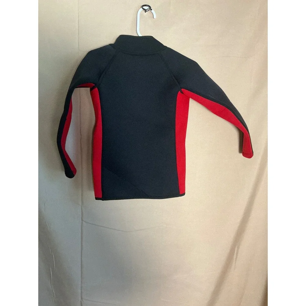 REALON Wetsuit Top Kids Size 4 Black Red Excellent 3mm Neoprene Front Zip Jacket